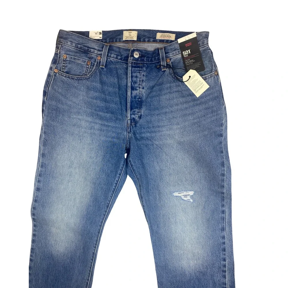 Levis 501 90s‎ Selvedge Denim Jeans Medium Wash Distressed A19590085 33x30